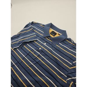 Greg Norman Blue, White and Yellow Stripe Golf Polo Size Large‎
